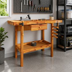 Solid Acacia Wood Workbench 124x52x83cm Drawer Shelf Storage Work Bench Brown