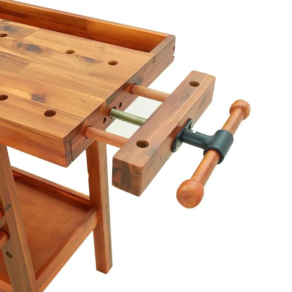 Wooden Workbench Solid Acacia Wood 124x52x83cm Brown