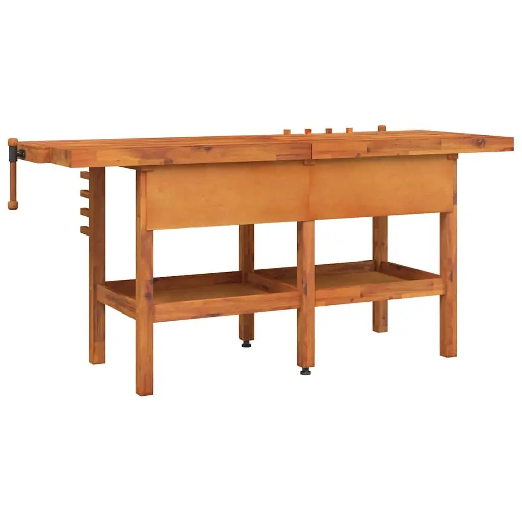 Solid Wood Workbench with Drawers Storage Shelf Dual Vice 192x62x83cm Brown