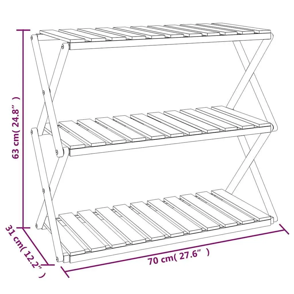 3-Tier Folding Shelf Solid Acacia Wood Brown Storage Display Unit