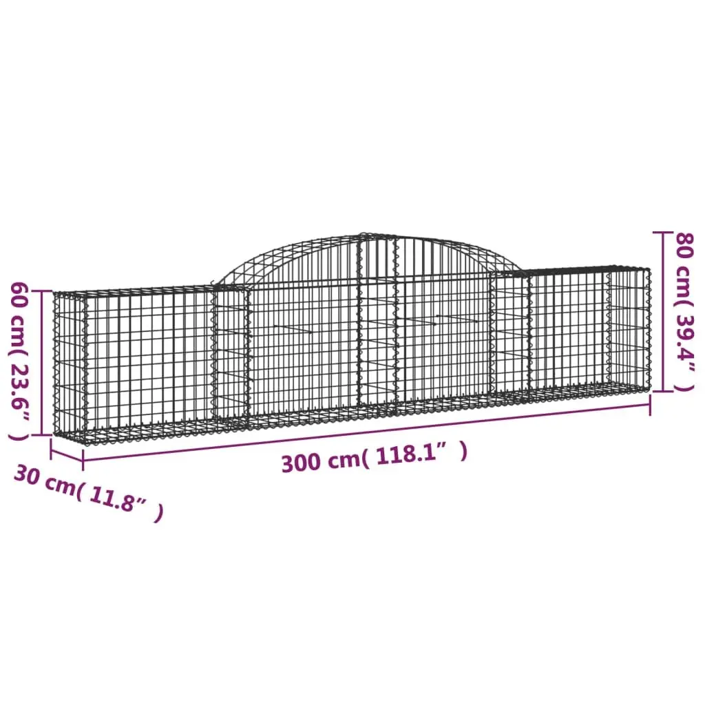 Gabion Basket Arched Garden Barrier Retaining Wall Silver Galvanised Iron 300 x 30 x 60 80 cm