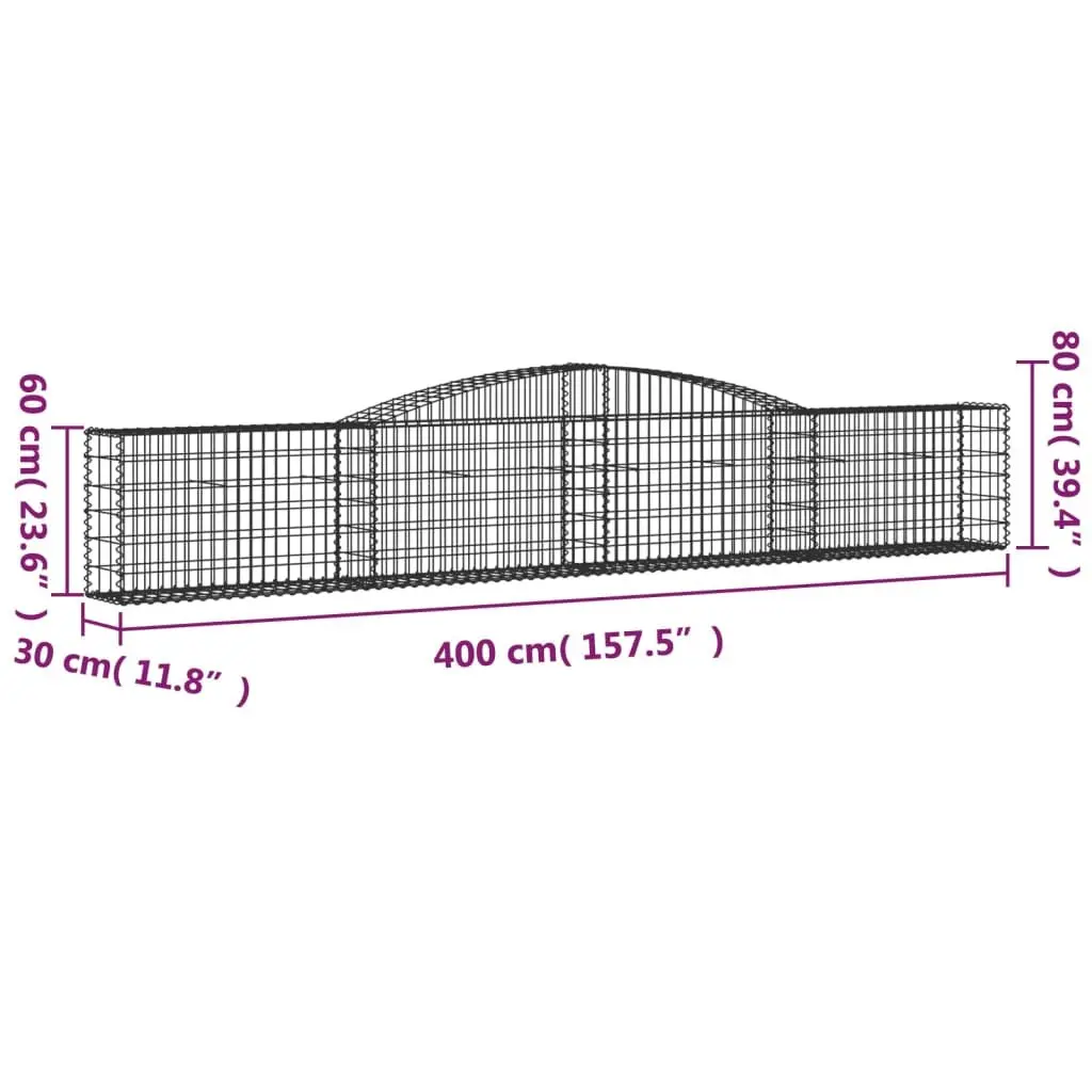 Arched Gabion Basket 400x30x60/80 cm Garden Barrier Retaining Wall Decorative