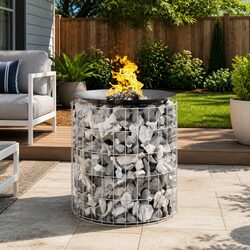 Gabion Fire Pit Round 50cm Garden Patio Fireplace Galvanised Iron Construction