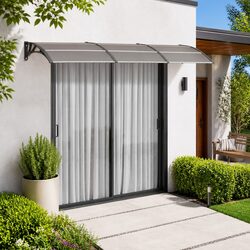 Door Canopy 300x100 cm Black Polycarbonate Porch Awning Weather Shield Outdoor