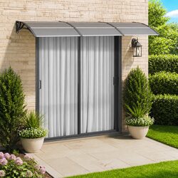 Door Canopy 300x75 cm Black Polycarbonate Awning Porch Shelter Weather
