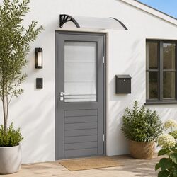 Door Canopy 100x75cm Black Polycarbonate Front Entrance Porch Awning Weather