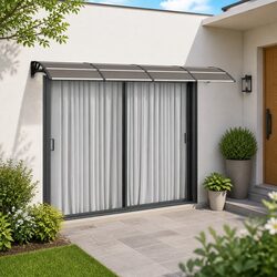 Door Canopy 350x100 cm Polycarbonate Black Awning Porch Entrance Weather Shield