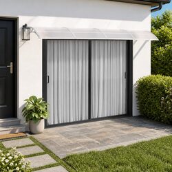 Door Canopy 400x75 cm Grey Polycarbonate Porch Shelter Weather Protection Awning