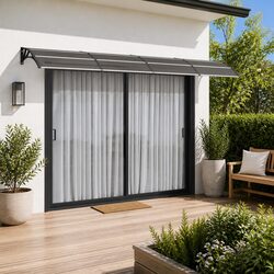 Door Canopy 400x75cm Black Polycarbonate Front Entrance Porch Awning Shelter