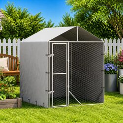 Outdoor Dog Kennel with Roof Silver Galvanised Steel Spacious Run Enclosure