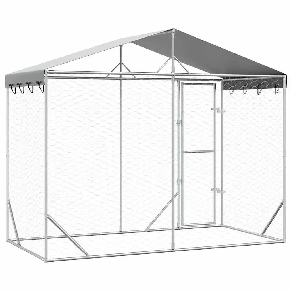 Outdoor Dog Kennel with Roof Galvanised Steel 3x1.5x2.5m Silver
