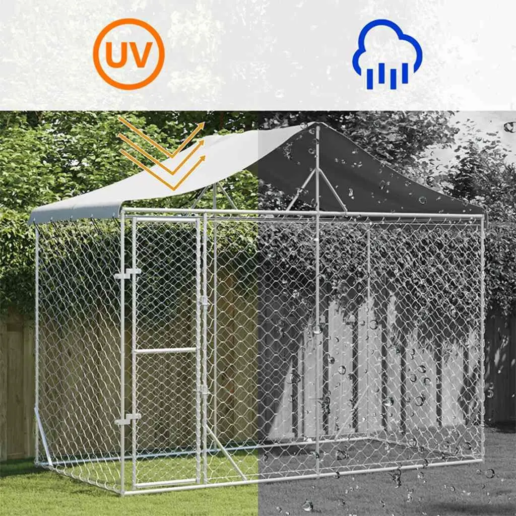 Outdoor Dog Kennel with Roof Galvanised Steel 3x1.5x2.5m Silver