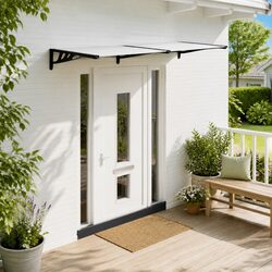 Door Canopy Polycarbonate Black Transparent 239x90cm Porch Awning Weather Shield