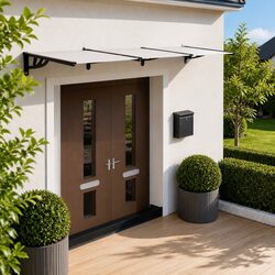 Door Canopy Polycarbonate Black Transparent 297.5x90cm Porch Awning Weather