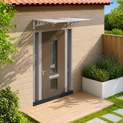 Door Canopy Polycarbonate Grey Transparent 152.5x90 cm Porch Awning Shelter