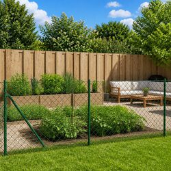Chain Link Fence Panel Green 1x25m Durable Steel Wire Mesh Garden Barrier