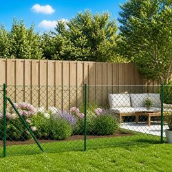Chain Link Fence Panel 1x25m Green Flange Floor Mount Outdoor Barrier Enclosure