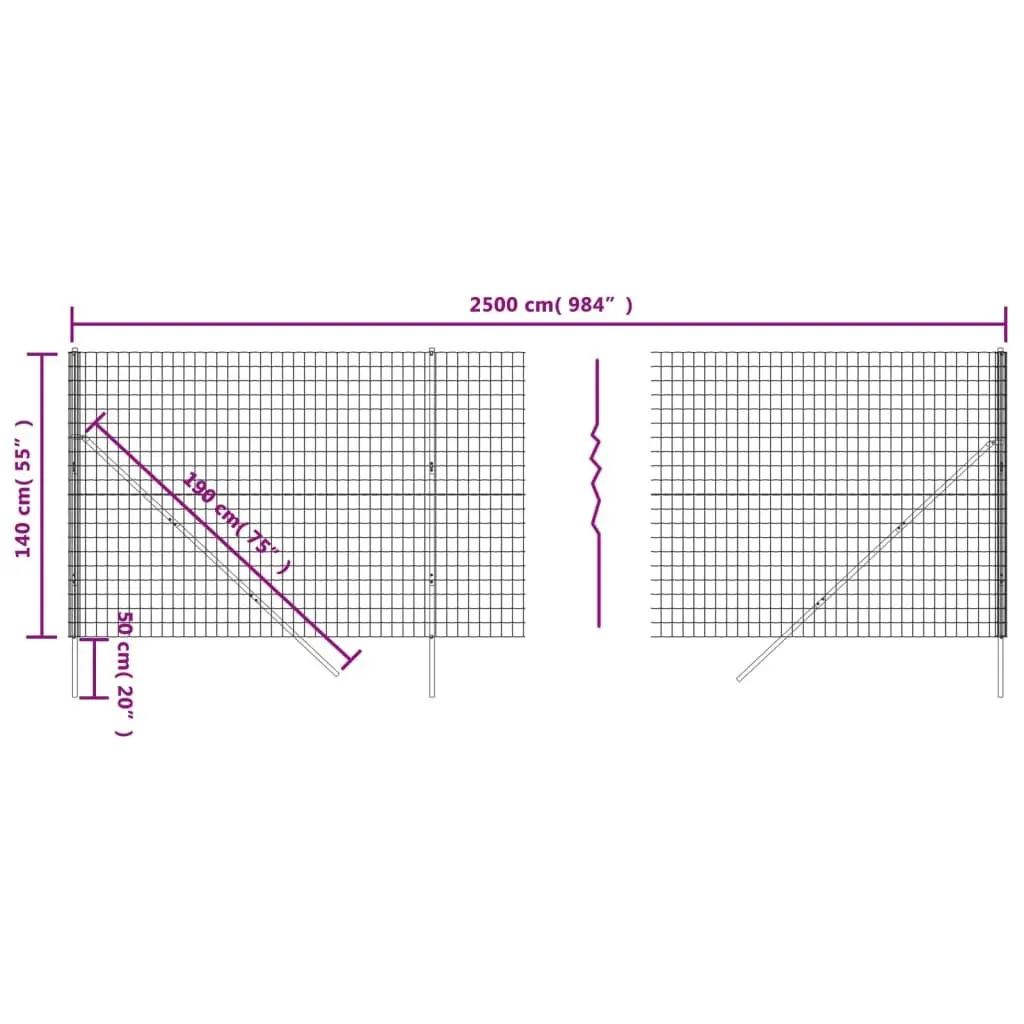 Wire Mesh Fence Panel Galvanised Steel 1.4x25m Anthracite Garden Barrier