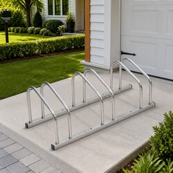 Bike Rack for 3 Bikes Galvanised Steel Floor Stand Garage Garden Storage