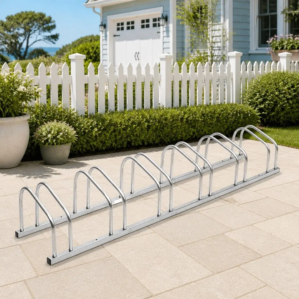 Bike Rack for 6 Bikes Galvanised Steel Floor Stand Garage Garden Storage