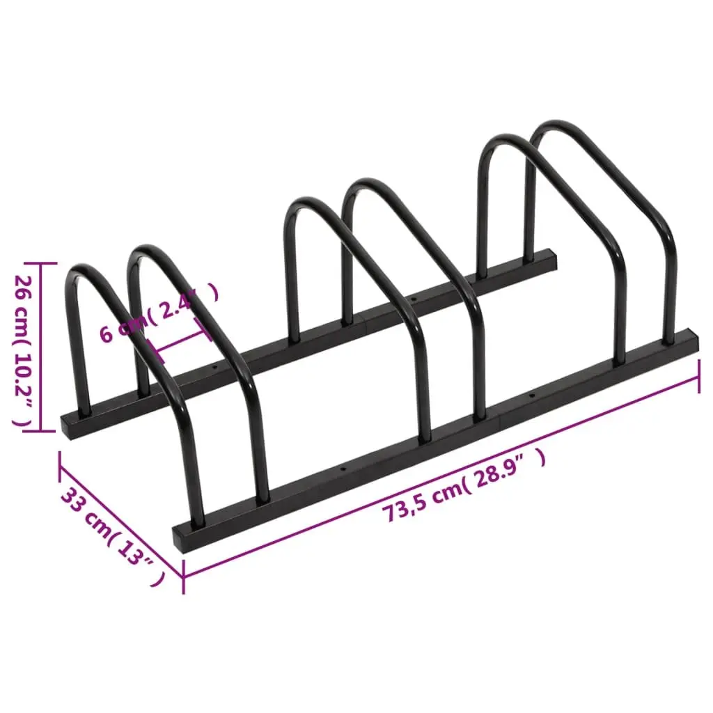 Bike Rack Steel Floor Stand Storage for 3 Bicycles Black