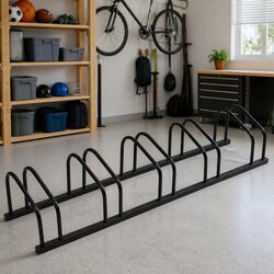 Bike Rack for 5 Bikes Black Steel Floor Standing Bicycle Storage Garage Garden