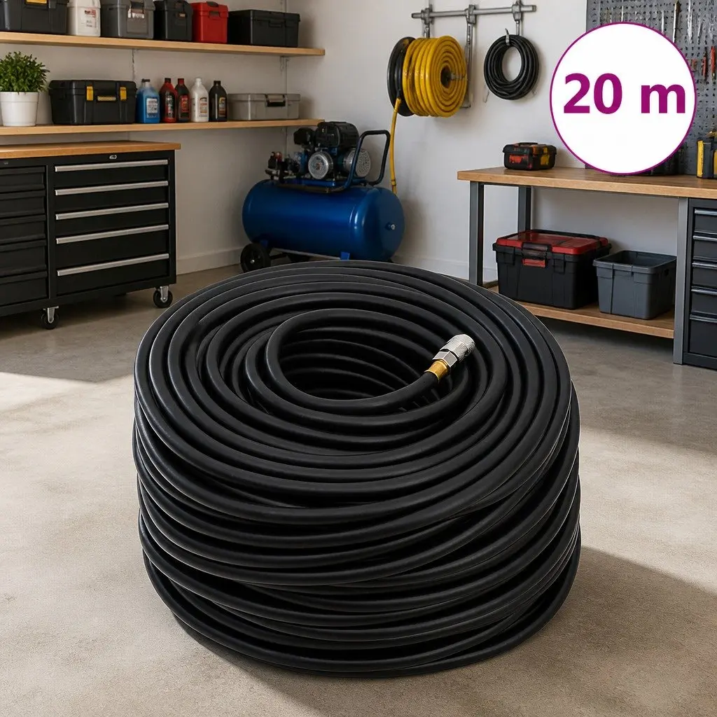 Hybrid Air Hose 20m 0.6" Black Rubber PVC Durable Flexible Pneumatic Compressor Hose 20 Bar