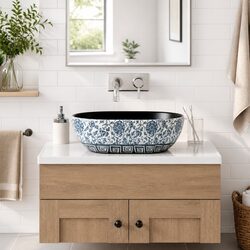Countertop Basin Oval Ceramic Bathroom Sink Blue 47x33x13 cm Wash Vanity