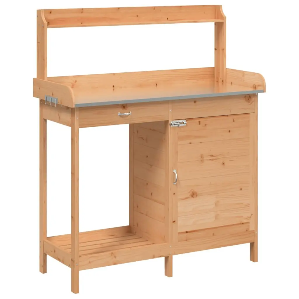 Potting Table with Cabinet Solid Wood Fir Brown 110.5x45x124.5 cm Garden Plant Stand