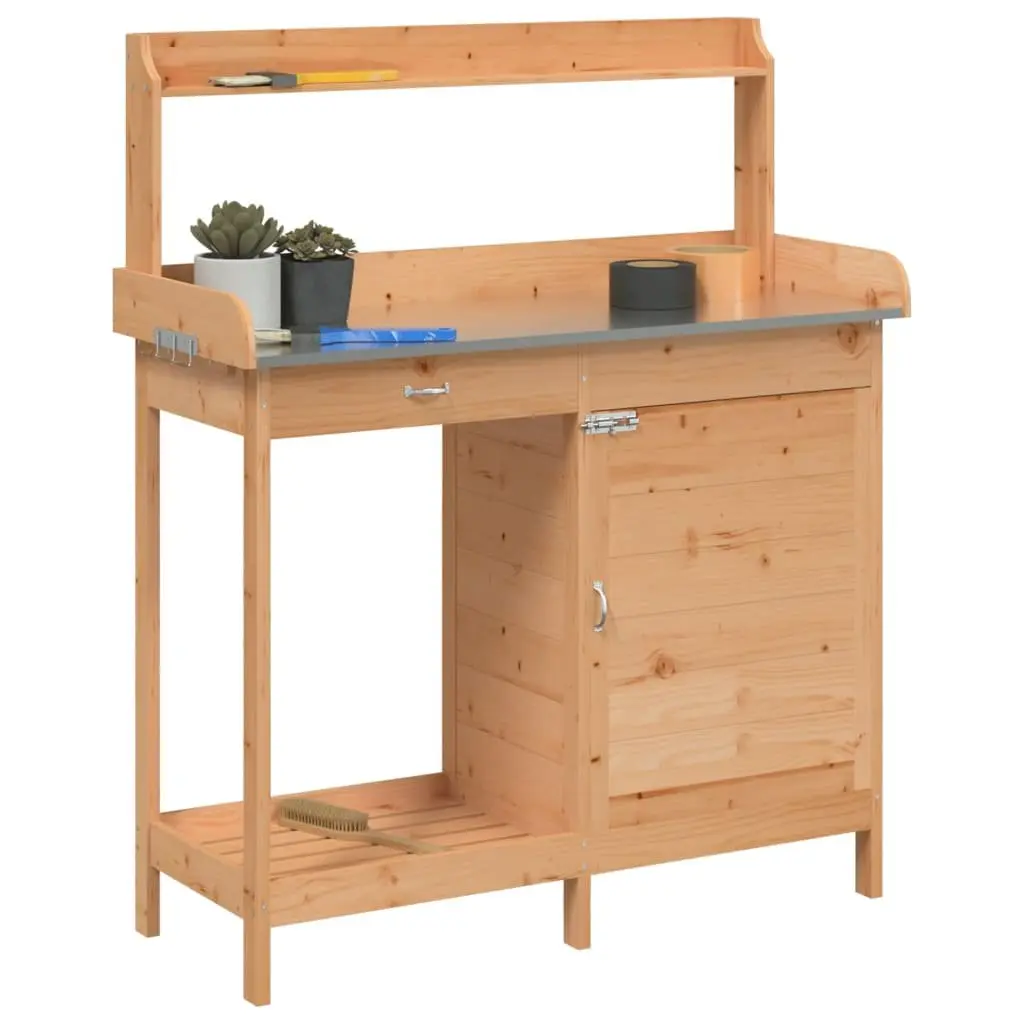 Potting Table with Cabinet Solid Wood Fir Brown 110.5x45x124.5 cm Garden Plant Stand