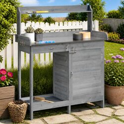 Potting Table with Cabinet Storage Grey 110.5x45x124.5 cm Solid Fir Wood Plant