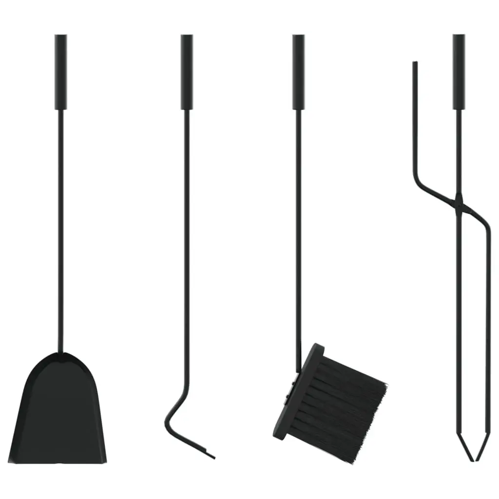 Fireplace Tool Set 5 Piece Steel Black Stand Poker Brush Shovel Pliers