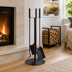 Fireplace Tool Set 4 Piece Steel Poker Shovel Broom Brush Ash Cleaning Rack