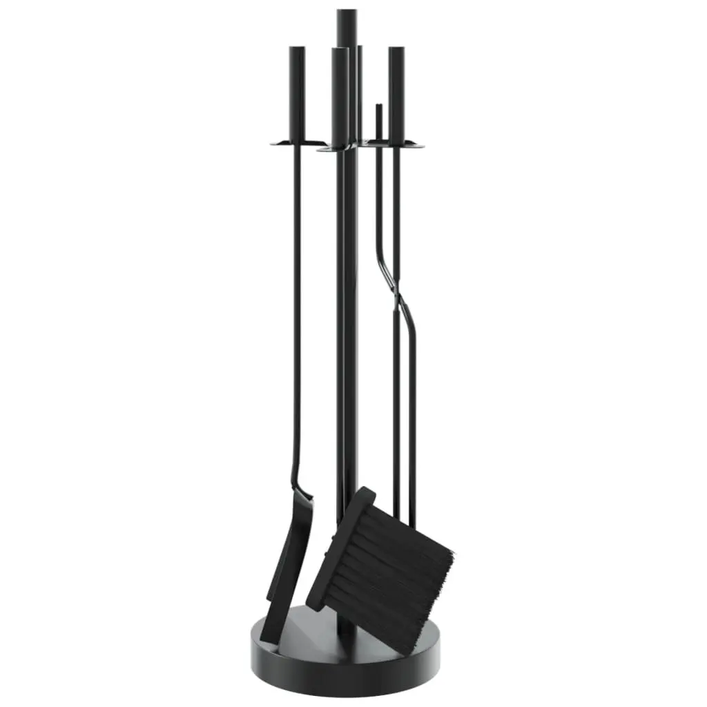 Fireplace Tool Set 5 Piece Steel Black Poker Broom Shovel Pliers Hook Stand