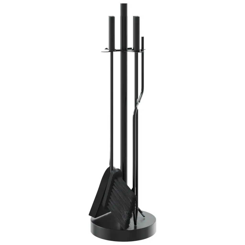Fireplace Tool Set 5 Piece Steel Black Poker Broom Shovel Pliers Hook Stand