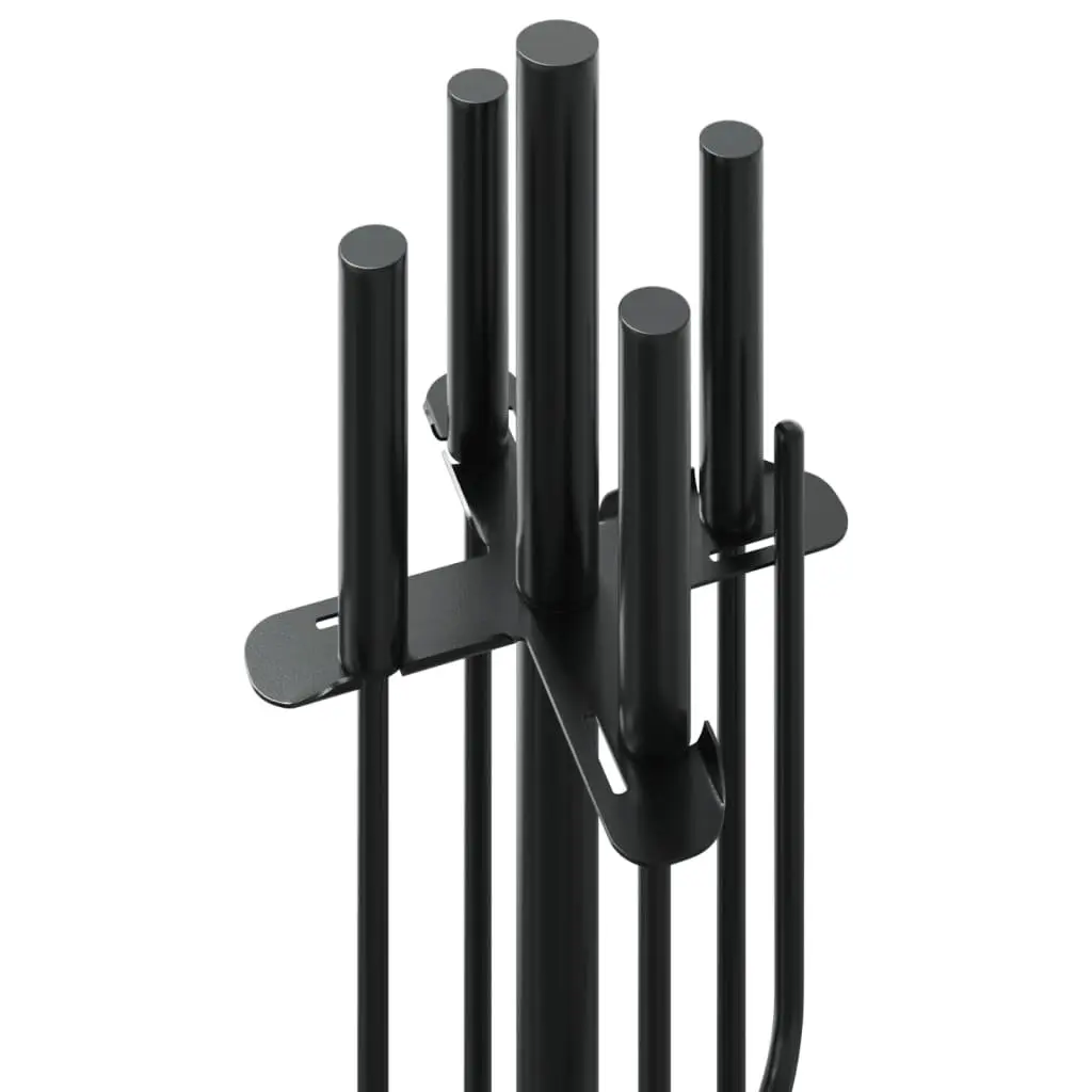 Fireplace Tool Set 5 Piece Steel Black Poker Broom Shovel Pliers Hook Stand