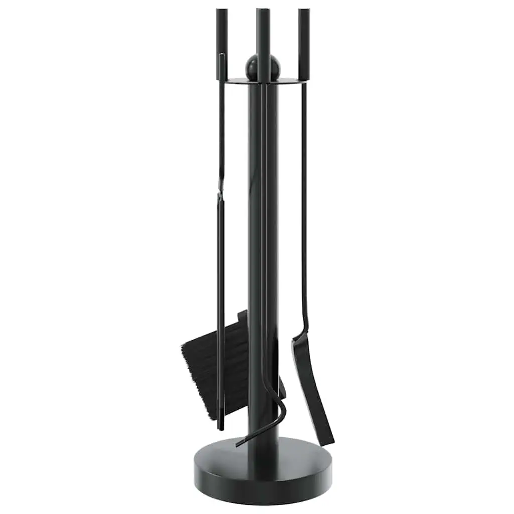 5 Piece Fireplace Tool Set Black Steel Poker Shovel Broom Brush Rack Stand