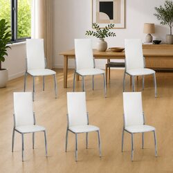 Dining Chairs Set of 6 White High Back Kitchen Room Seating Furniture