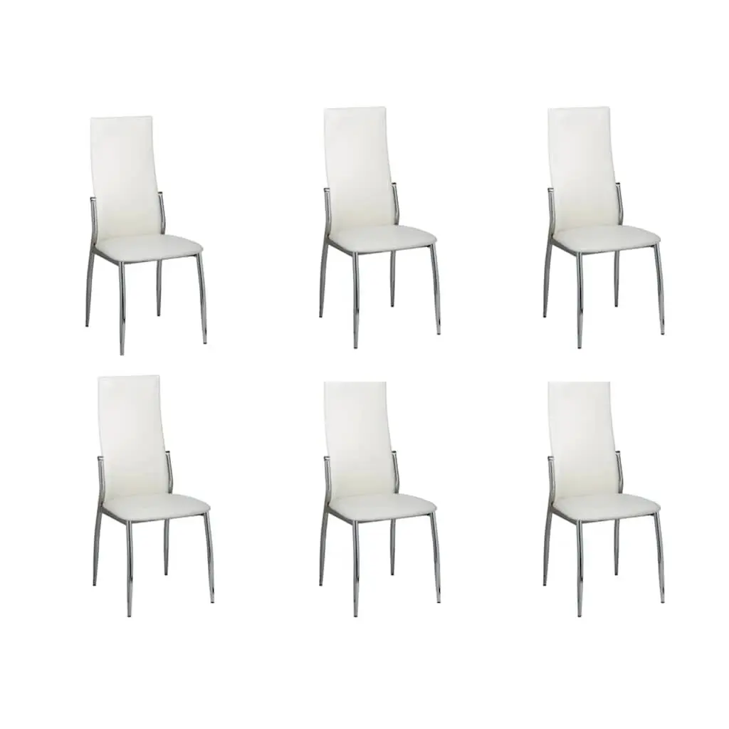 Dining Chairs High Back Set of 6 White Synthetic Leather Kitchen Room Seating