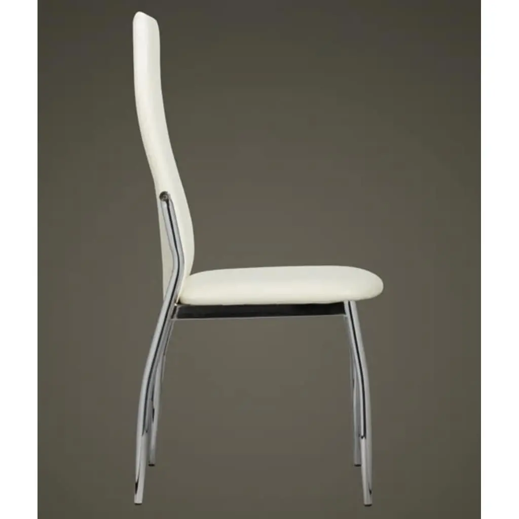 Dining Chairs High Back Set of 6 White Synthetic Leather Kitchen Room Seating