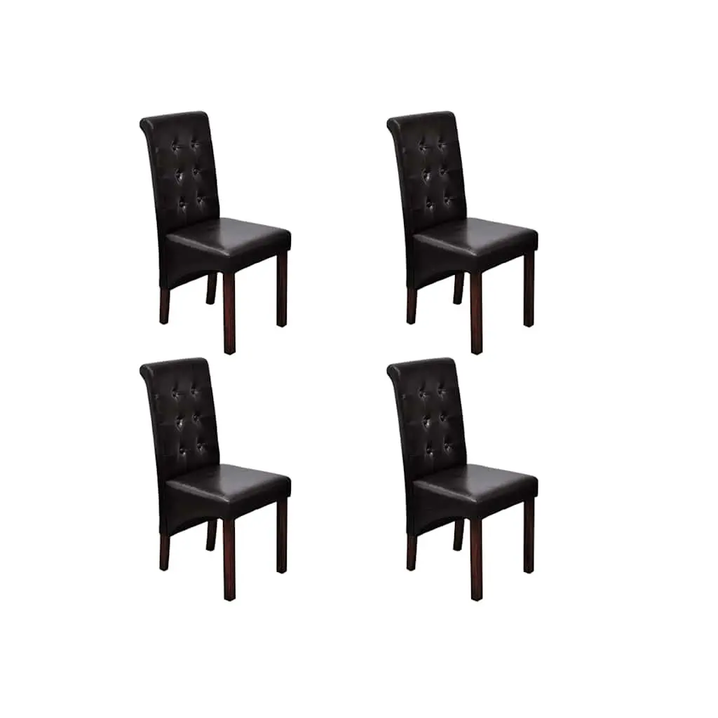 Dining Chairs 4 pcs Brown Faux Leather Padded Seats Ergonomic Kitchen Furniture