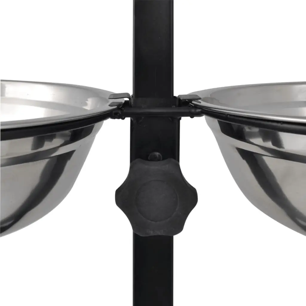 Pet Feeding Stand Adjustable Height with 2 Stainless Steel Bowls Silver