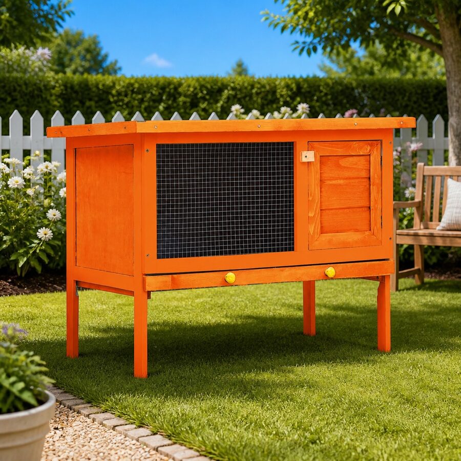 Outdoor Rabbit Hutch Single Layer Wood Brown Cage Small Pet Exercise Enclosure