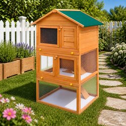 Rabbit Hutch 3 Layer Small Animal Cage Wood Pet House Outdoor Enclosure