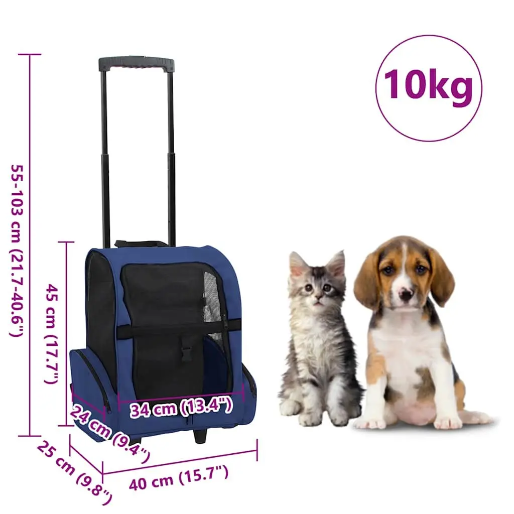 Pet Trolley Foldable Multipurpose Stroller Carrier Backpack Handbag Blue