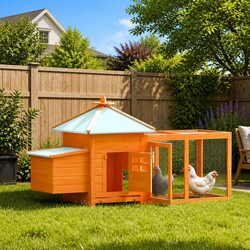 Outdoor Chicken Coop with Nesting Box Run Iron Mesh Waterproof Fabric Brown