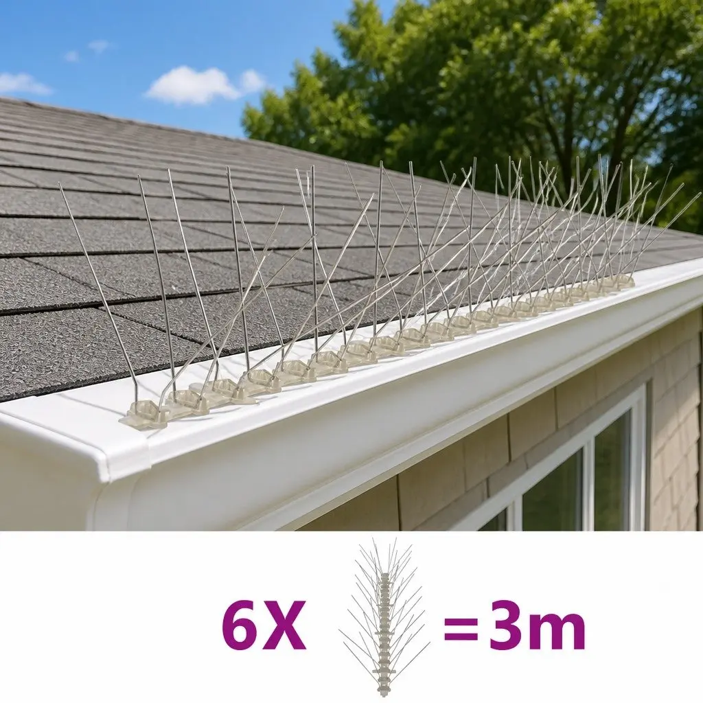 Bird & Pigeon Spikes Set of 6 3m 4-Row Anti Bird Deterrent Pest Control Spikes