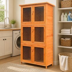 Rabbit Cage 6 Rooms Wooden Small Animal Habitat Enclosure Pet House Brown