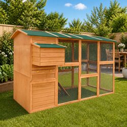 Wooden Chicken Coop Hutch Cage Nesting Box Run House Brown 295x163x170cm