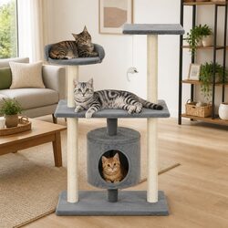 Cat Tree 95cm Grey Scratching Posts Sisal Rope Multi-Level Climbing Play Centre